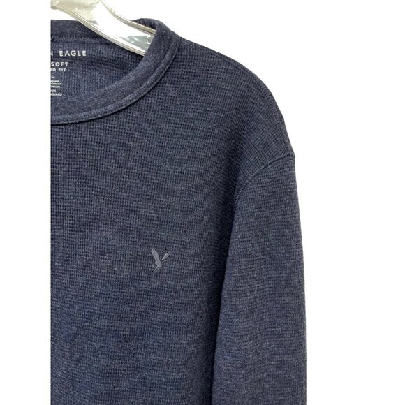 American Eagle Outfitters Navy Long Sleeve Super Soft Waffle Knit Shirt M - Picture 2 of 8